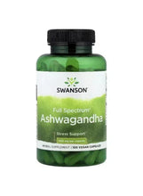 Full Spectrum Ashwagandha capsules bottle, green bottle with black cap