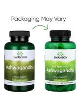 Ashwagandha capsules bottle set, green bottle with black cap and label