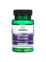 Lithium orotate supplement bottle with black cap and green container
