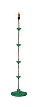 Kids climbing rope swing with green base and four colored rungs on rope