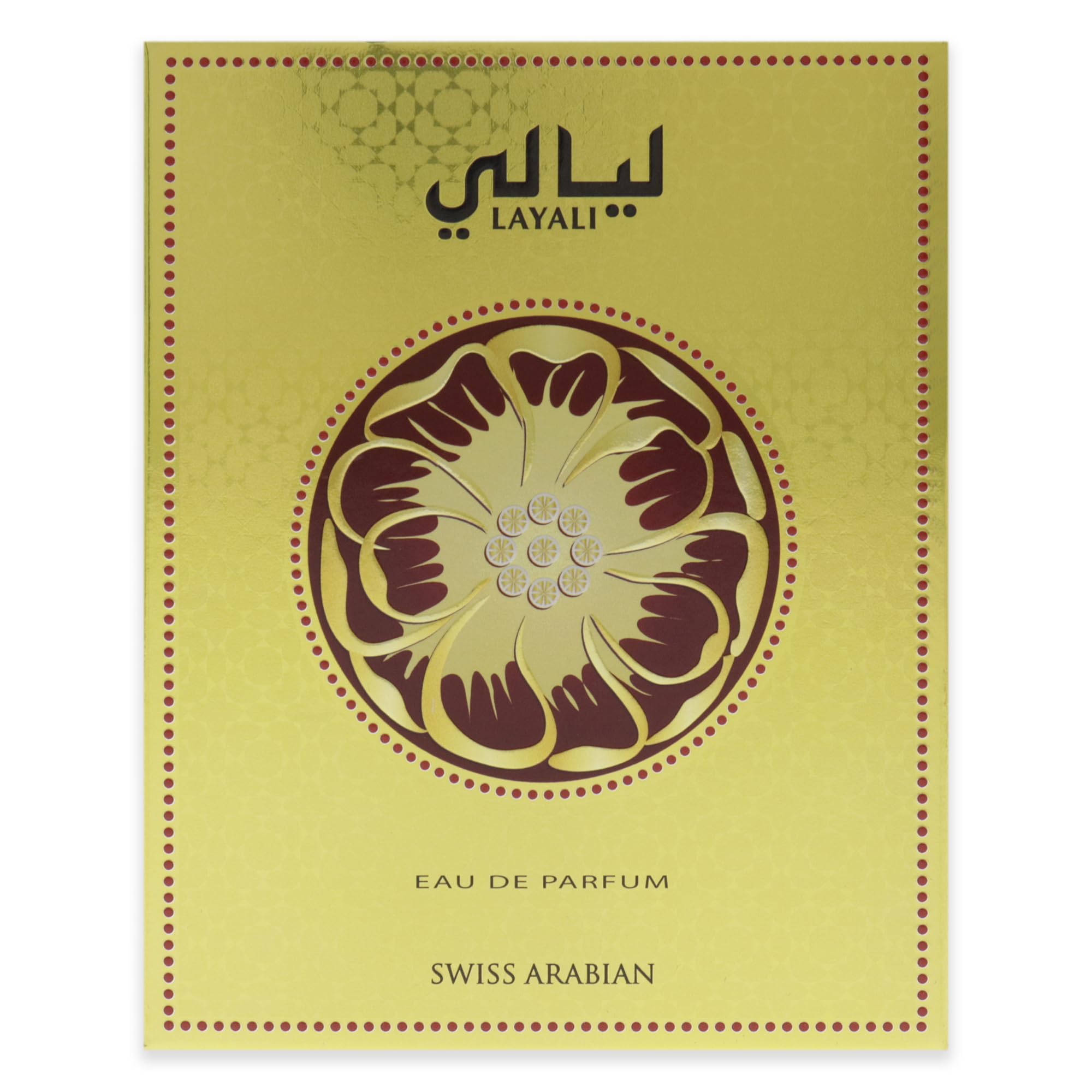 Swiss Arabian Layali perfume for women gold and maroon decorative box packaging