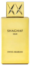 Shaghaf Oud eau de parfum bottle with gold-toned cap and front label, 75 ml
