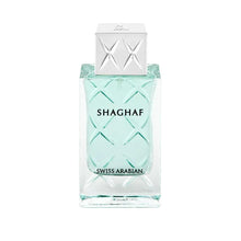 Men’s eau de parfum bottle, mint glass with silver cap and Shaghaf label