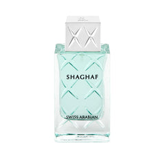 Swiss Arabian Shaghaf perfume for men in a clear glass bottle with silver cap and embossed design