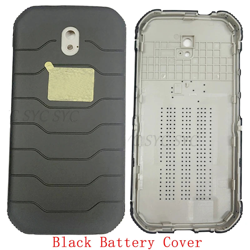 Mumzar black Cat S42 back cover replacement showing exterior textured shell and interior battery cavity