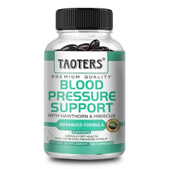 Taoters Premium Quality Blood Pressure Support Supplement with Hawthorn and Hibiscus in a 120-capsule bottle