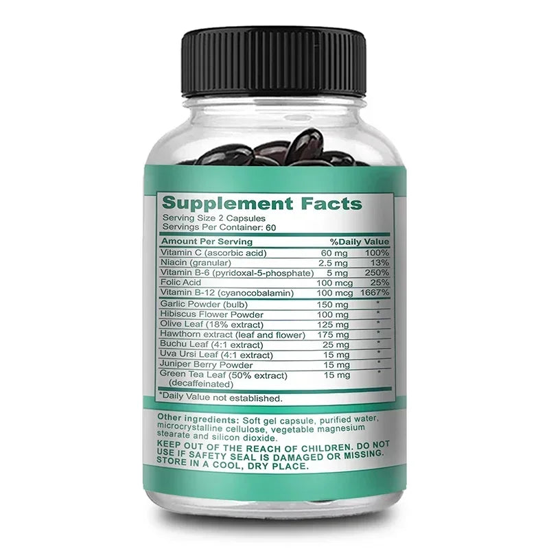 Mumzar Blood Pressure Support Supplement in a clear bottle with green label and capsule details