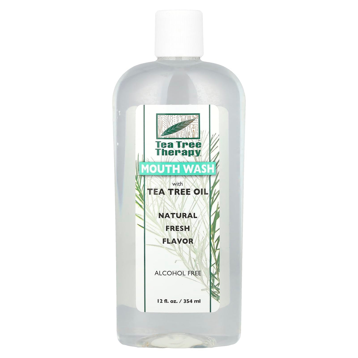 Tea Tree Therapy bottle of tea tree oil mouthwash alcohol free natural fresh flavor 12 fl oz