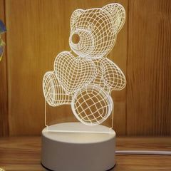 Huitich kids night lights teddy bear 3D LED lamp with white glowing heart design