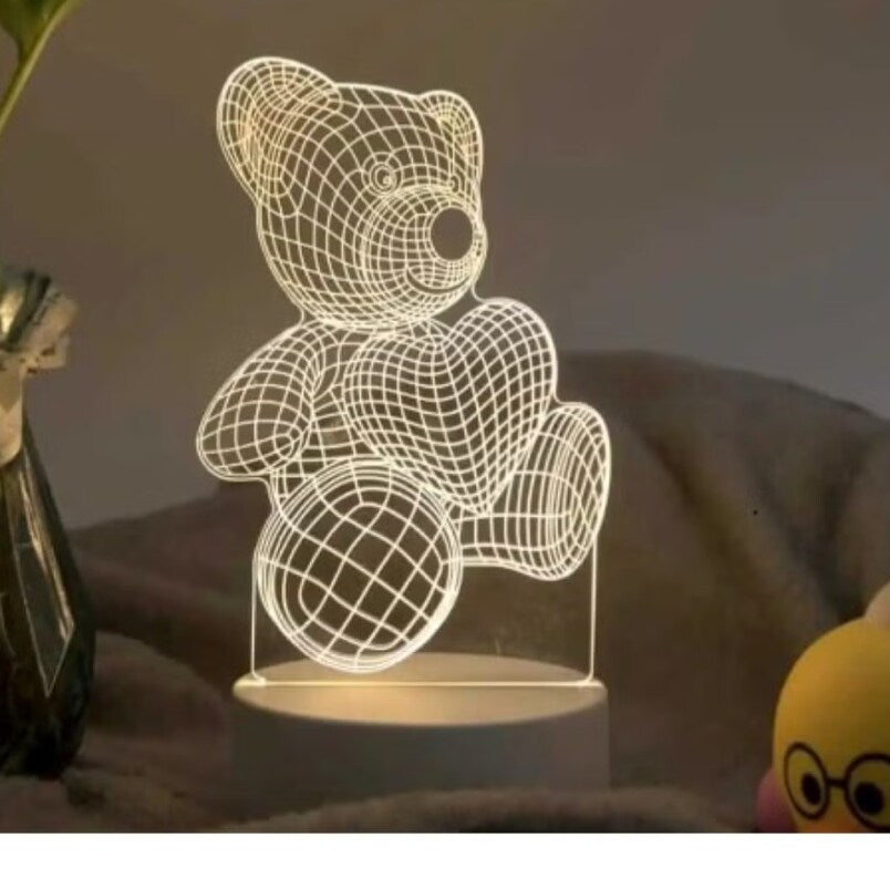 Huitich kids night light featuring a teddy bear 3D LED lamp with heart design for bedroom decor