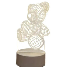 3D LED teddy bear night light with white wireframe grid on round base