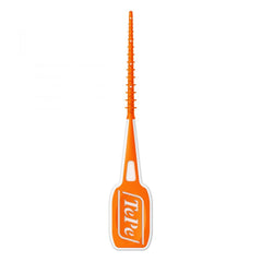 Orange TePe EasyPick toothpicks for narrow gaps. Flexible ridged pick with ergonomic handle