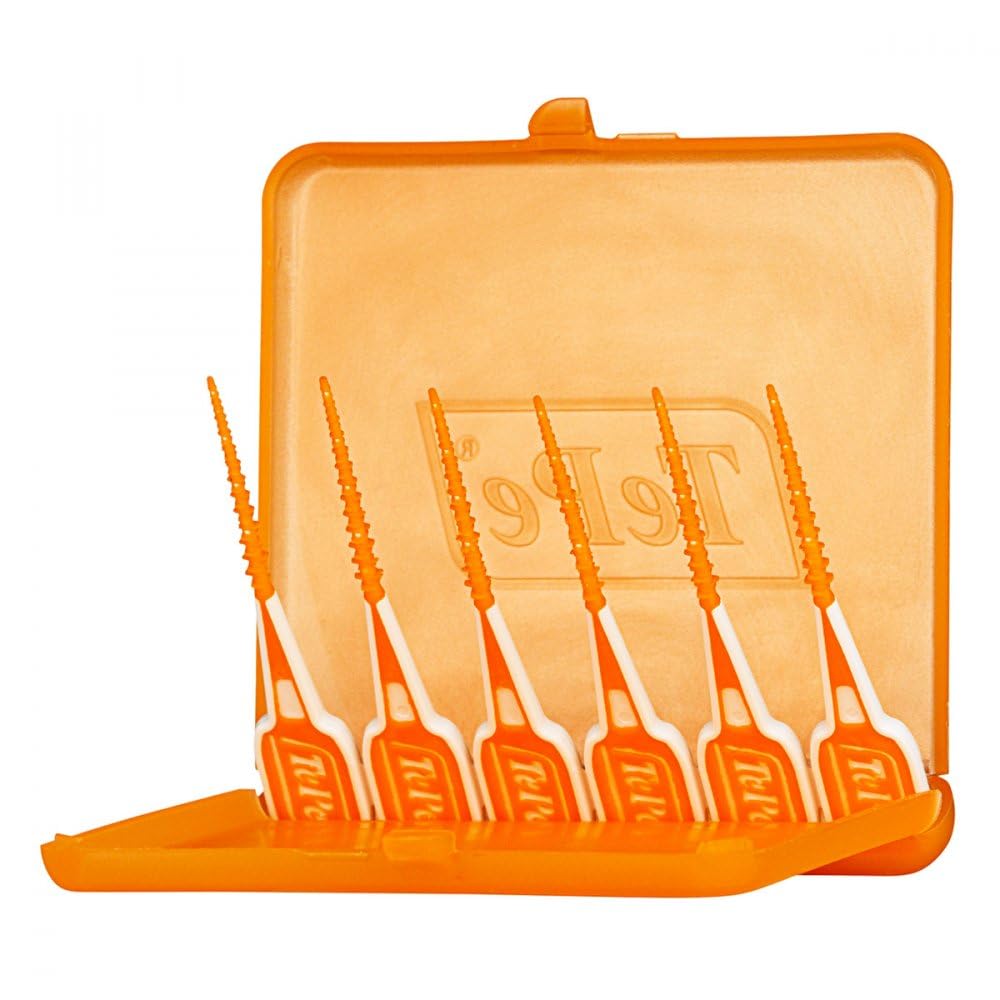 TePe EasyPick toothpicks for narrow gaps orange travel case with six serrated picks for interdental cleaning