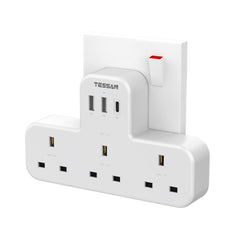 TESSAN 3 Way Plug Extension Socket with USB Charging - Mumzar