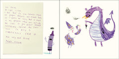 Handwritten letter and colorful dragon illustration from The Day The Crayons Quit book by Mumzar