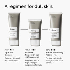 The Ordinary product image with The Ordinary Vitamin C Suspension . center tube and Squalane Cleanser and Moisturizing Factors