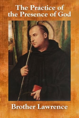 The Practice of the Presence of God book by Brother Lawrence with brown cover and religious artwork