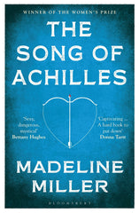 The Song of Achilles book cover by Madeline Miller with a blue background and an arrow forming a heart shape