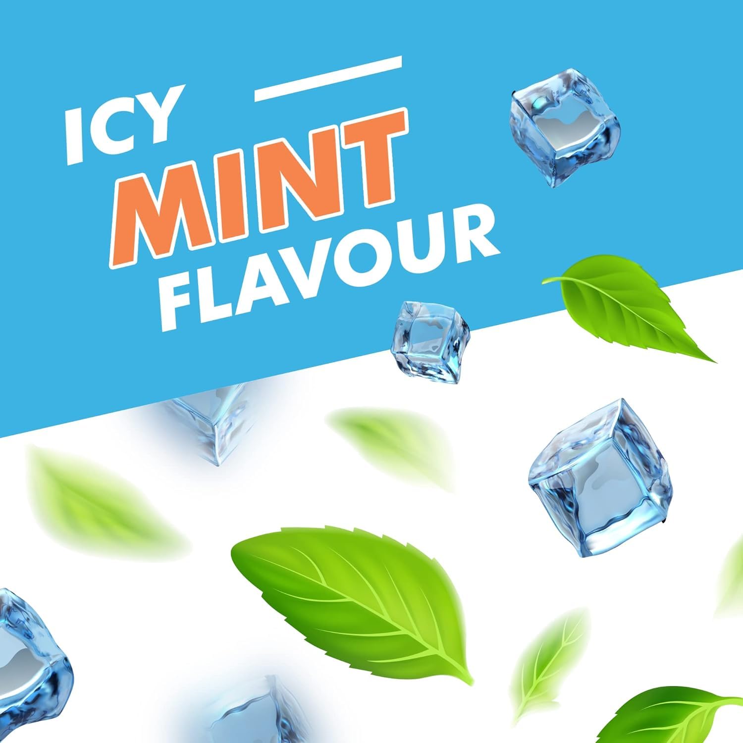 TheraBreath Fresh Breath Mouthwash icy mint flavor graphic with mint leaves and ice cubes suggesting refreshing breath