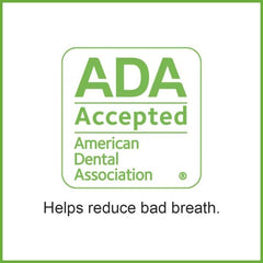 TheraBreath fresh breath oral rinse with ADA Accepted American Dental Association seal and helps reduce bad breath text