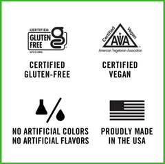 TheraBreath fresh breath oral rinse certification icons gluten free vegan no artificial colors or flavors Made in USA