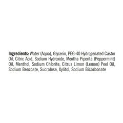 Ingredients label for TheraBreath fresh breath oral rinse listing water glycerin menthol sodium chlorite