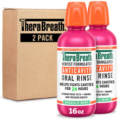TheraBreath oral rinse for bad breath 2 pack 16 oz anticavity sparkle mint bottles dentist formulated