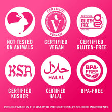 Mouth rinse certification icons: vegan, gluten-free, halal, kosher, BPA-free