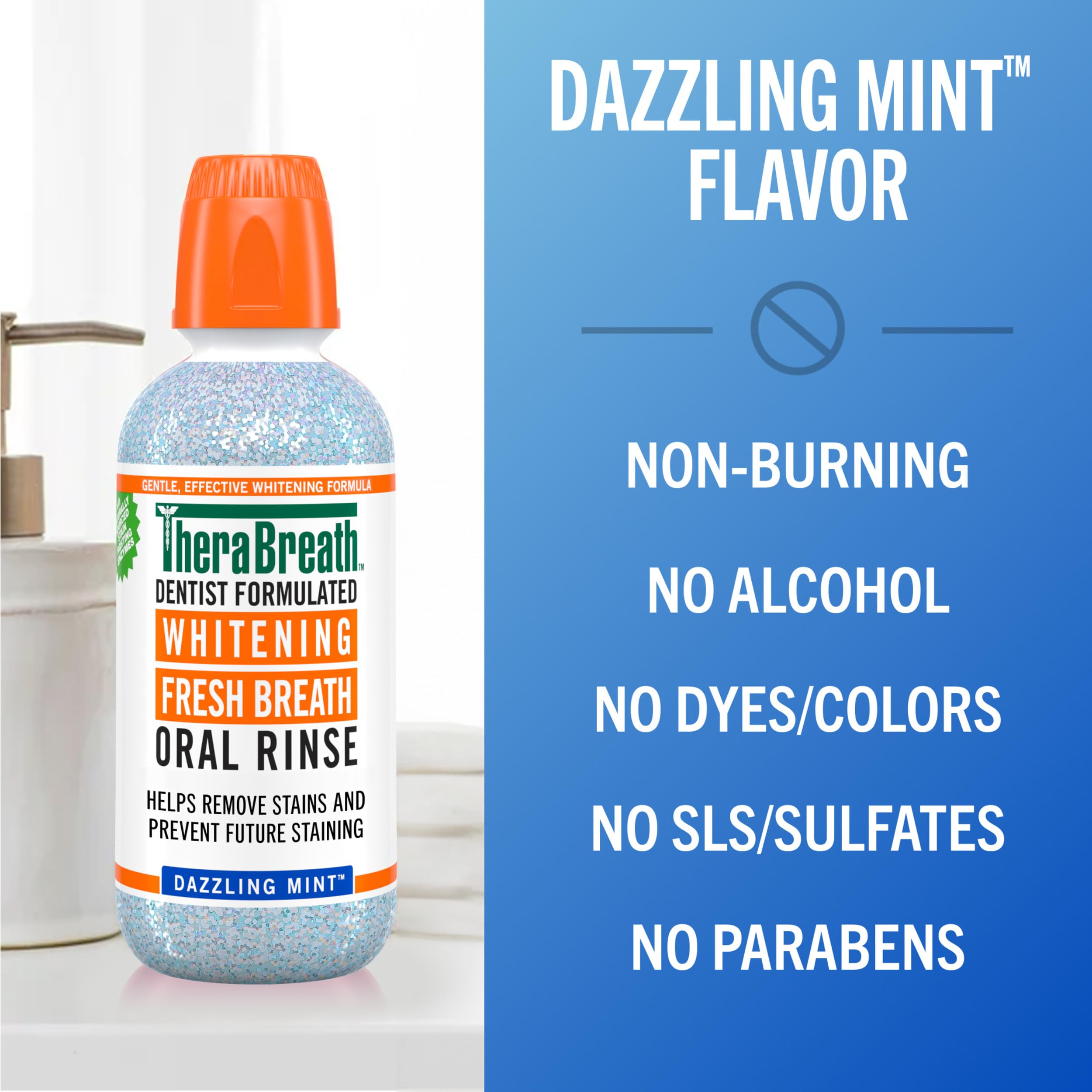 TheraBreath whitening mouthwash UAE Dazzling Mint oral rinse bottle with whitening formula fresh breath no alcohol no parabens