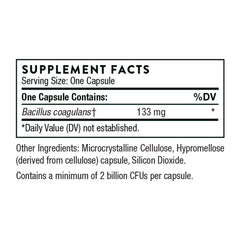 THORNE label showing Bacillus coagulans 133 mg per capsule and other ingredients Bacillus coagulans probiotic supplement UAE