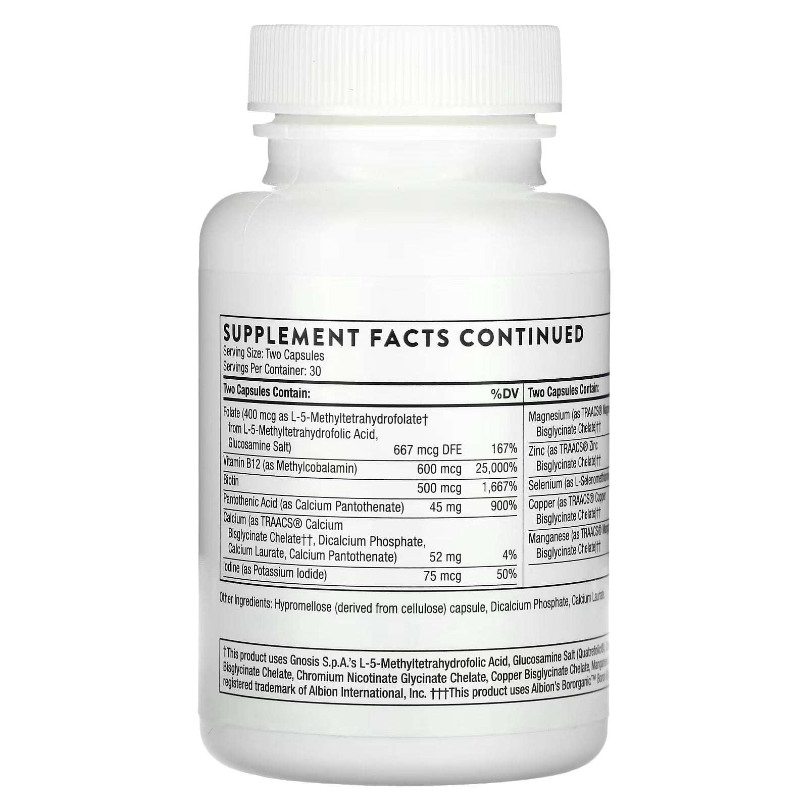 Thorne Basic Nutrients 2/Day UAE vitamin and mineral supplement bottle with detailed supplement facts label