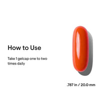CoQ10 softgel capsule, red-orange oval, size .787 in (20.0 mm)