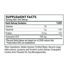 Supplement Facts label for CoQ10 gelcap, serving size one gelcap