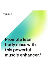 THORNE creatine promotional graphic with green-blue gradient and headline