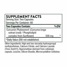 Supplement Facts label showing serving size 2 capsules and Curcumin Phytosome 500 mg