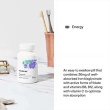 THORNE Ferrasorb bottle with text describing easy swallow pill and absorption