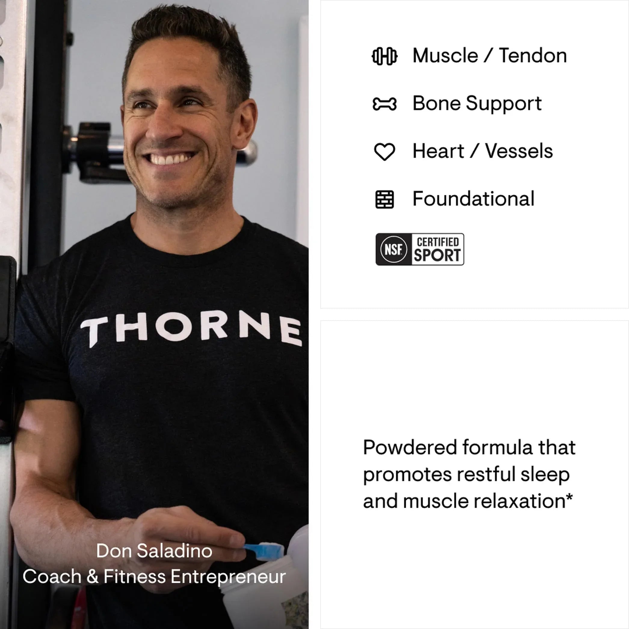 THORNE magnesium bisglycinate powder supplement designed for muscle relaxation and bone support