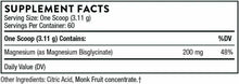 Supplement Facts panel: serving size one scoop (3.11 g); magnesium 200 mg (48% DV)