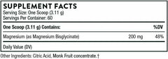THORNE Magnesium Bisglycinate powder supplement facts showing serving size and nutrition information