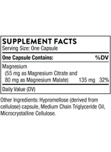 Supplement Facts panel for one capsule: magnesium citrate and magnesium malate