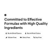 Supplement claims: no artificial flavors or colors; gluten, dairy, soy free