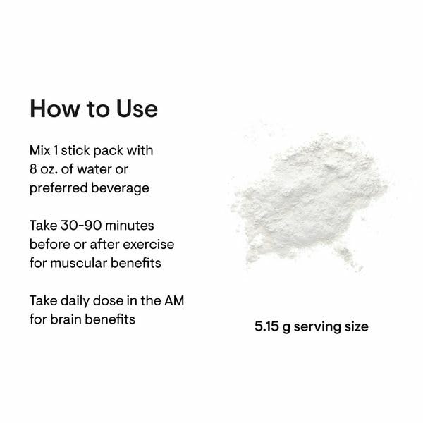 Instructions for THORNE micronized creatine monohydrate powder usage with serving size details