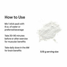 Usage instructions with serving size: 5.15 g per stick pack and daily AM dosing