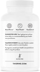 THORNE white supplement bottle back label showing icons and usage details Omega-3 with CoQ10 supplement