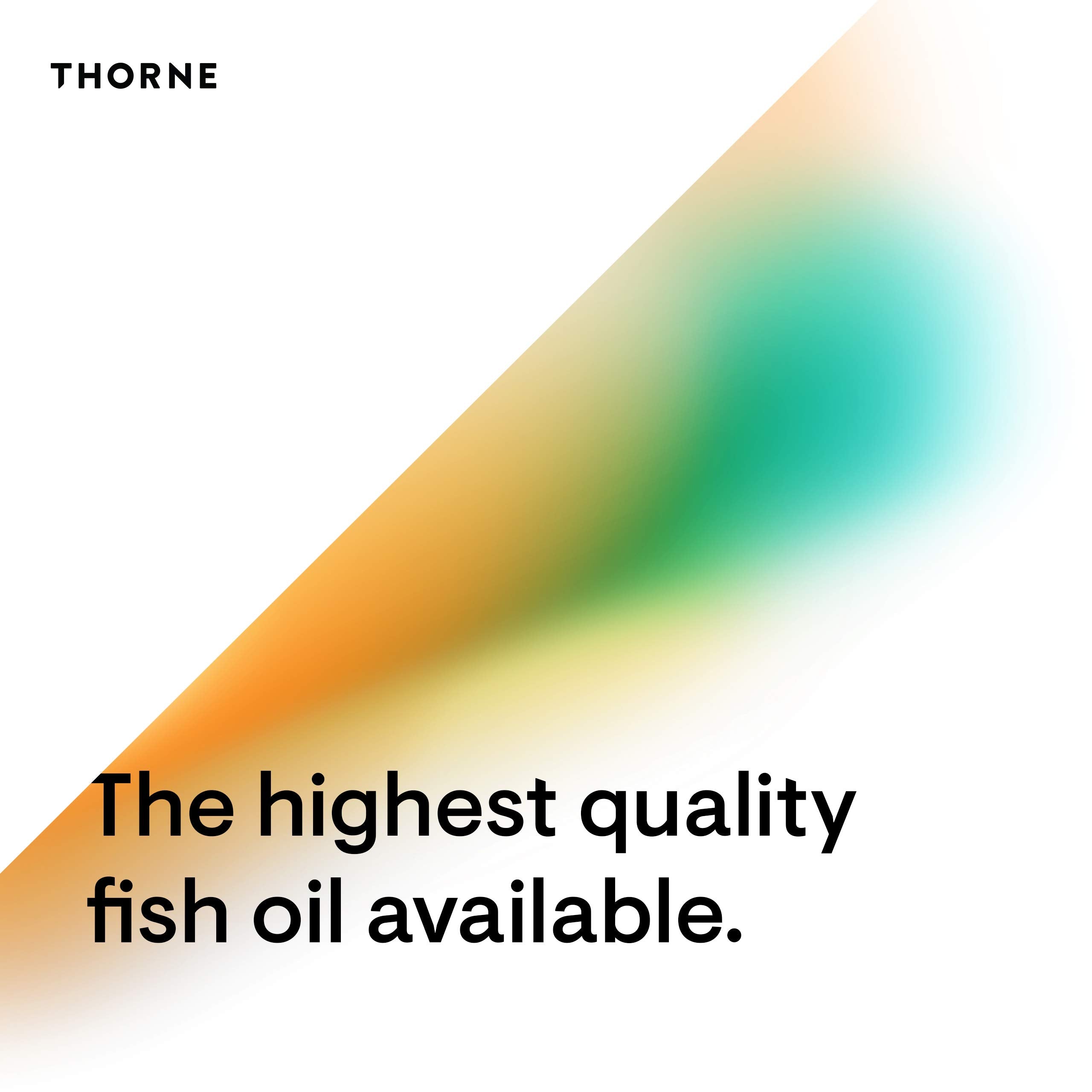 THORNE promotional graphic for Omega-3 with CoQ10 supplement showing logo and quality claim
