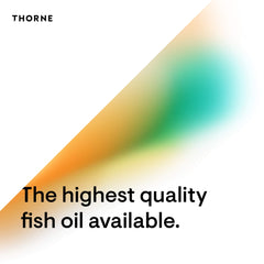THORNE promotional graphic for Omega-3 with CoQ10 supplement showing logo and quality claim
