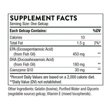 Supplement Facts panel showing EPA 450 mg, DHA 180 mg, and Coenzyme Q10 30 mg