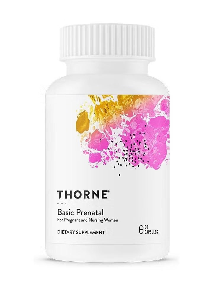Thorne Basic Prenatal Vitamin & Mineral Supplement for Pregnant Women, 90 capsules in a colorful bottle