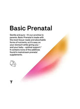 Basic Prenatal supplement info panel with heading text and paragraph, diamond logo