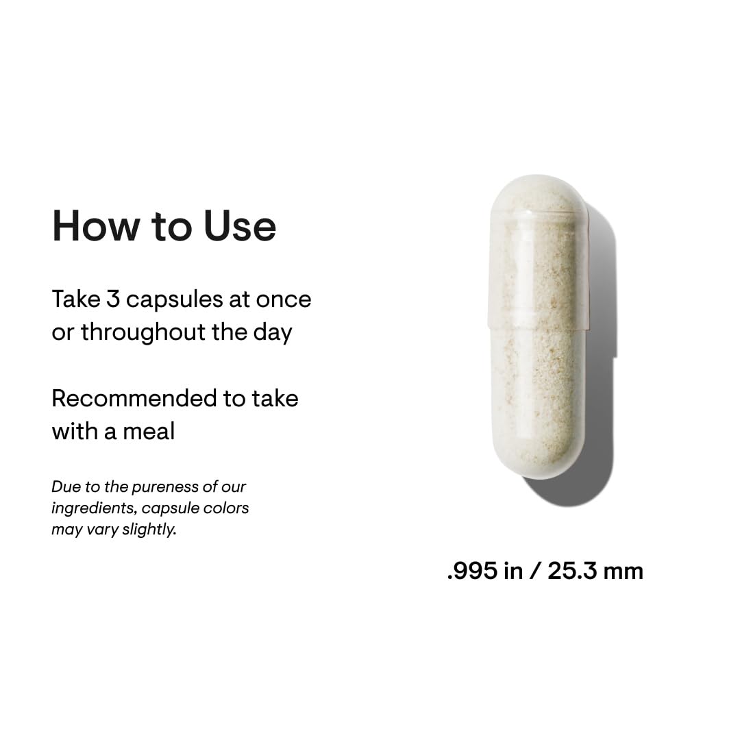 THORNE single capsule and how to use dosing graphic for prenatal vitamins for pregnant women showing 3 capsule dose